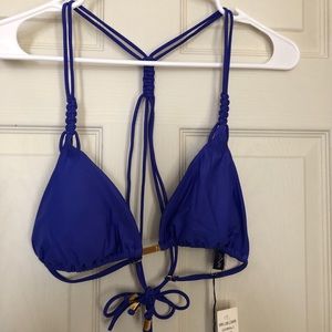 Cobalt Blue Bikini with Intricate Adjustable Tie Back and Gold Hardware